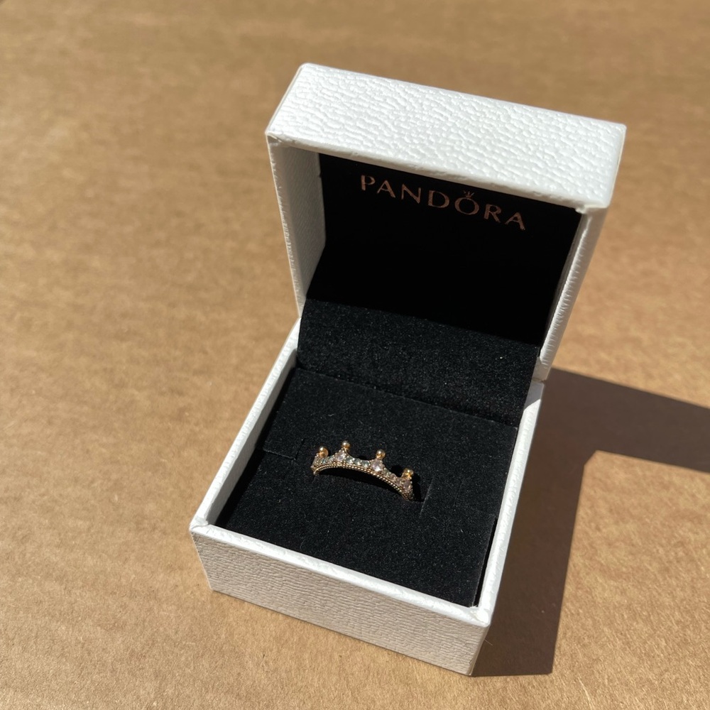 Pandora 14k Rose Gold Plated Clear Sparkling Crown Ring